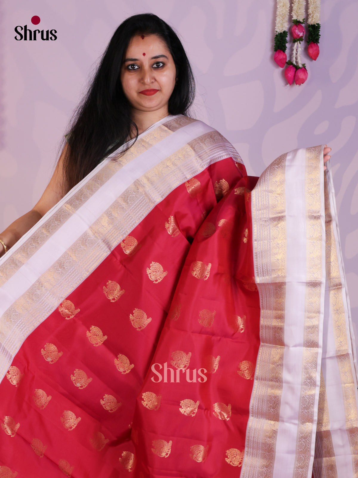 Reddish Pink  & Lavender  - Kanchipuram-halfpure Saree- EAS08315 - Shop on Shrus.com