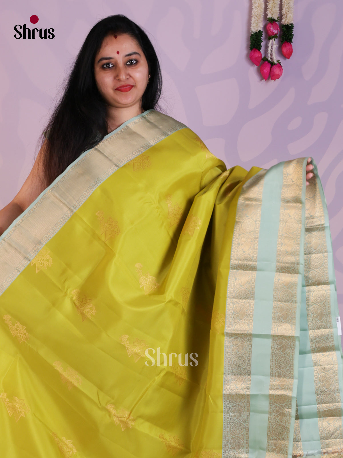 Lime Green & green - Kanchipuram-halfpure Saree - EAS08318 - Shop on Shrus.com