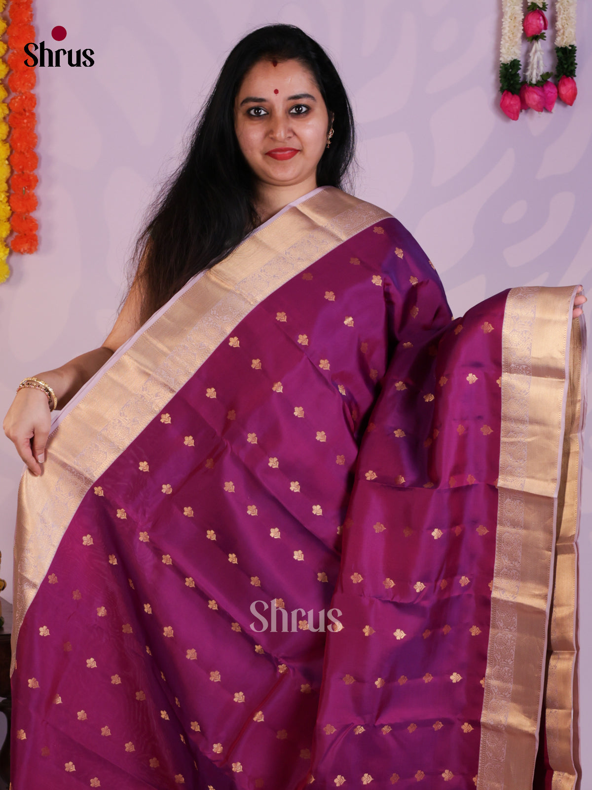 Purple & Lavender  - Kanchipuram-halfpure Saree- EAS08322 - Shop on Shrus.com