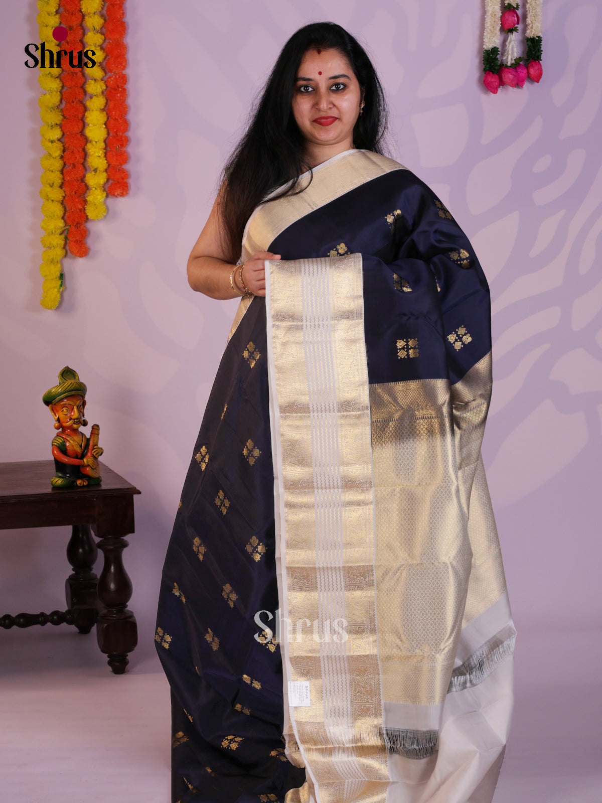dark Blue - Kanchipuram-halfpure Saree- EAS08324 - Shop on Shrus.com