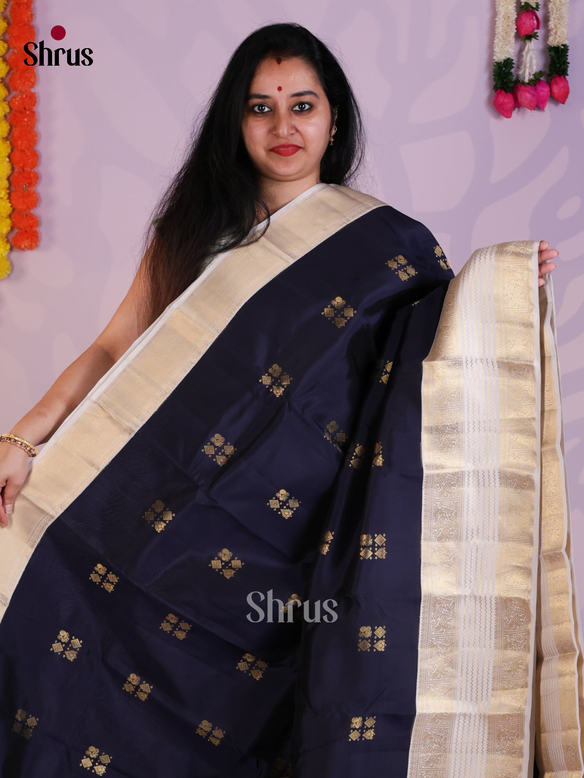 dark Blue - Kanchipuram-halfpure Saree- EAS08324 - Shop on Shrus.com