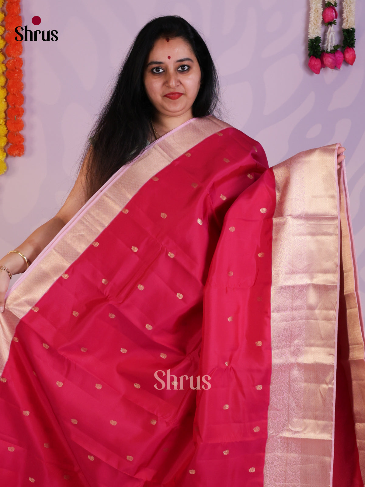 Pink & lavender  - Kanchipuram-halfpure Saree- EAS08330 - Shop on Shrus.com