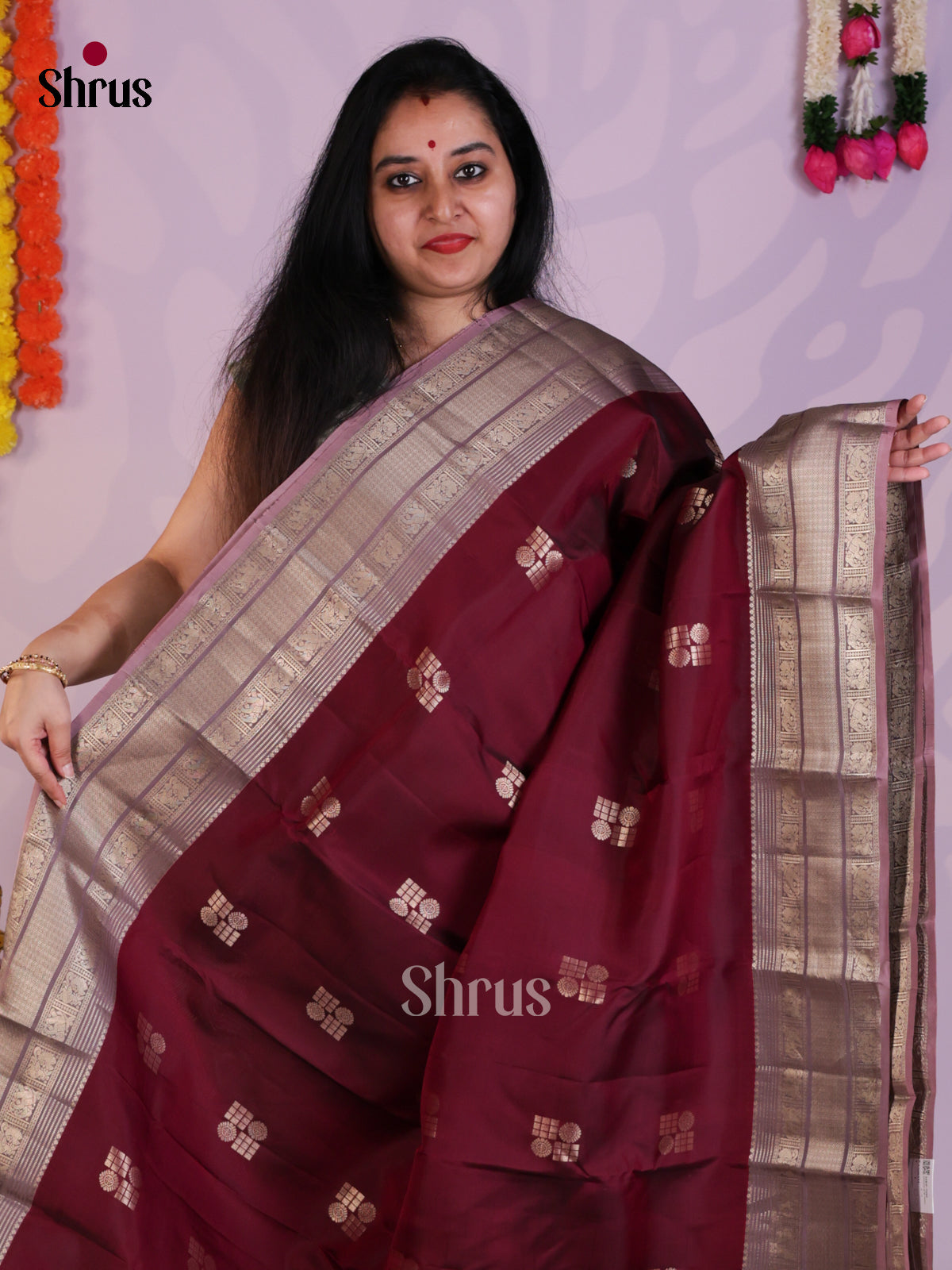 Wine & Mauve - Kanchipuram-halfpure Saree- EAS08333 - Shop on Shrus.com
