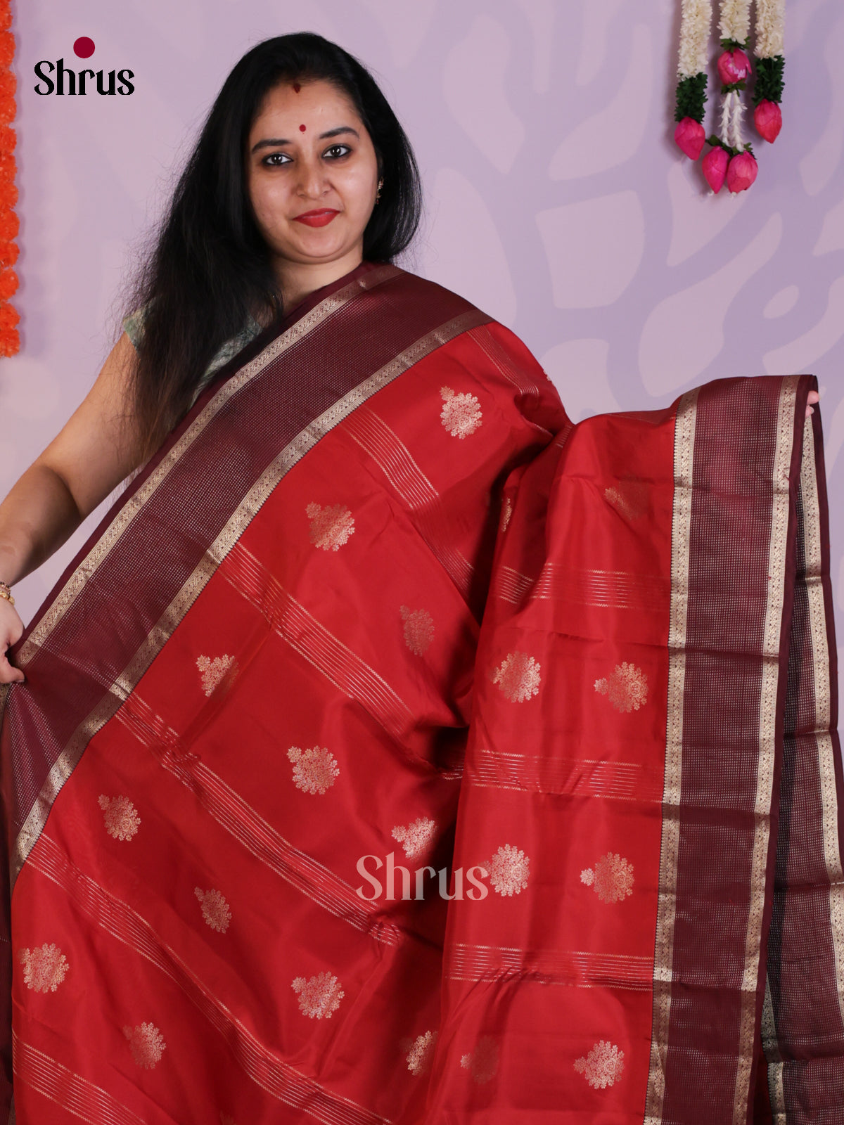 Orange & maroon- Kanchipuram-halfpure Saree- EAS08334 - Shop on Shrus.com