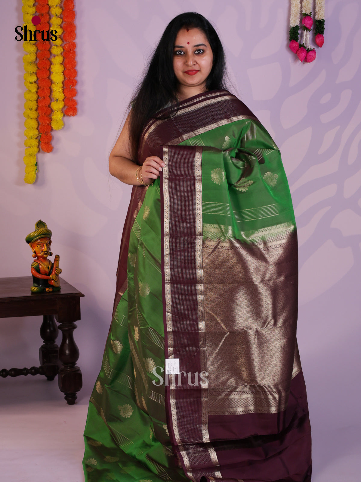 Green & Maroon- Kanchipuram-halfpure Saree- EAS08336 - Shop on Shrus.com