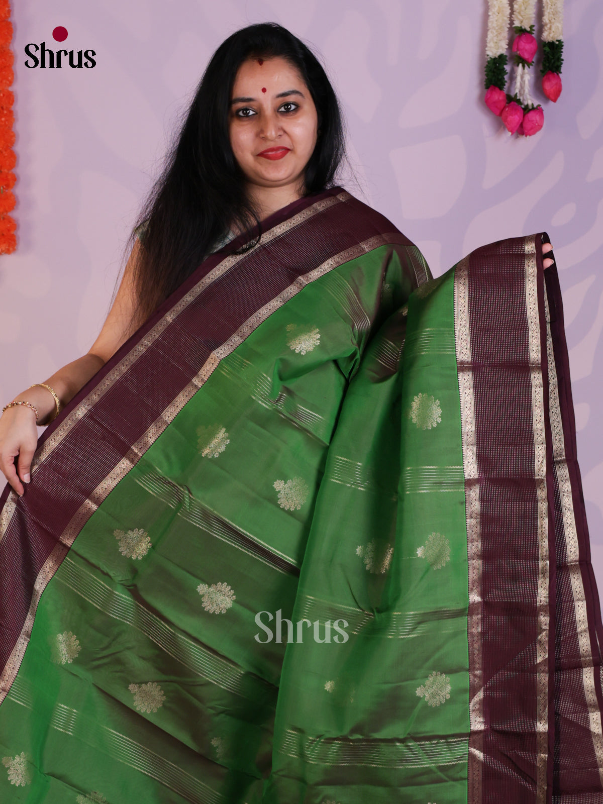 Green & Maroon- Kanchipuram-halfpure Saree- EAS08336 - Shop on Shrus.com