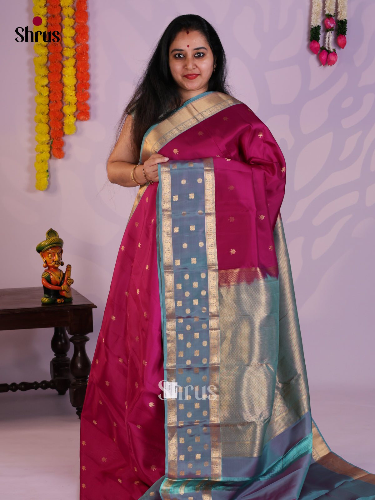 Purple & Double Shaded Blue - Kanchipuram-halfpure Saree-EAS08339 - Shop on Shrus.com