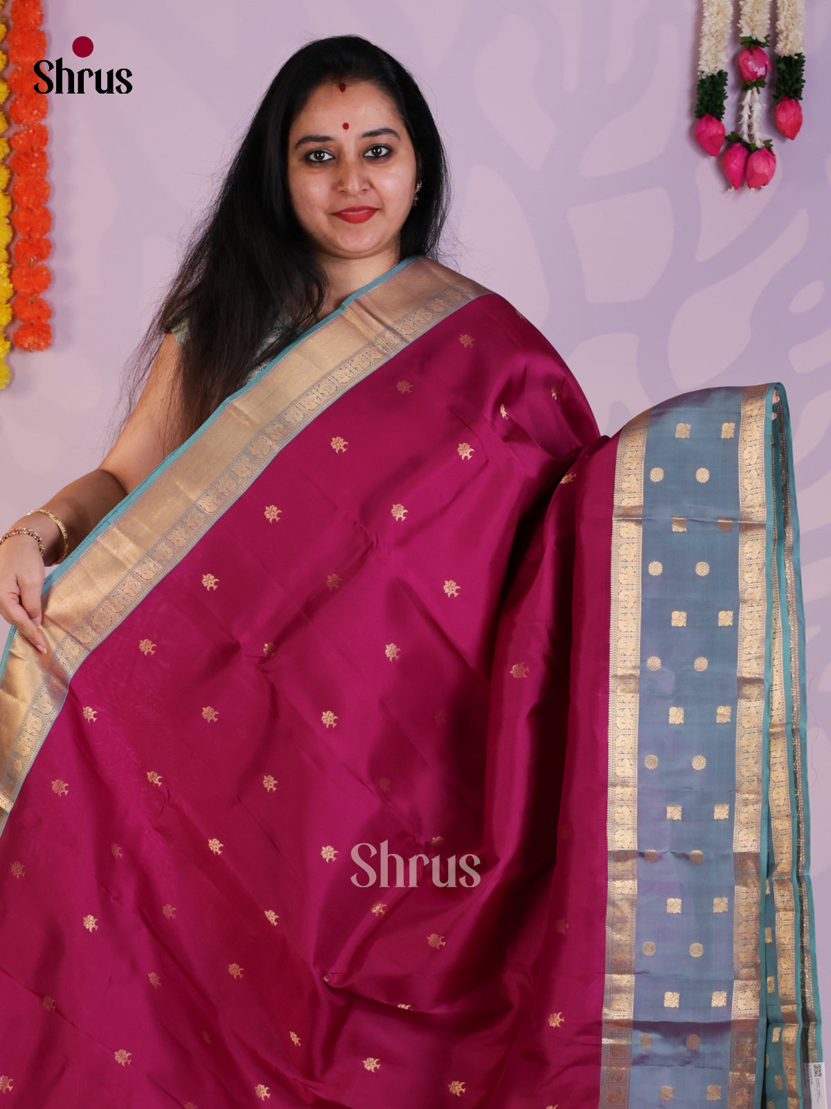 Purple & Double Shaded Blue - Kanchipuram-halfpure Saree-EAS08339 - Shop on Shrus.com