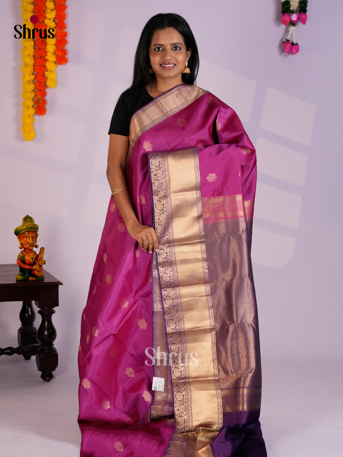 Purple & Violet  - Kanchipuram-halfpure Saree- EAS08342 - Shop on Shrus.com