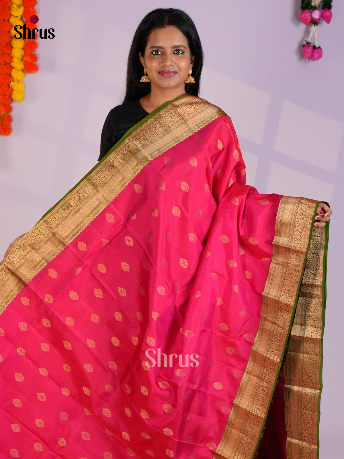 Pink & Green - Kanchipuram-halfpure Saree - EAS09021 - Shop on Shrus.com