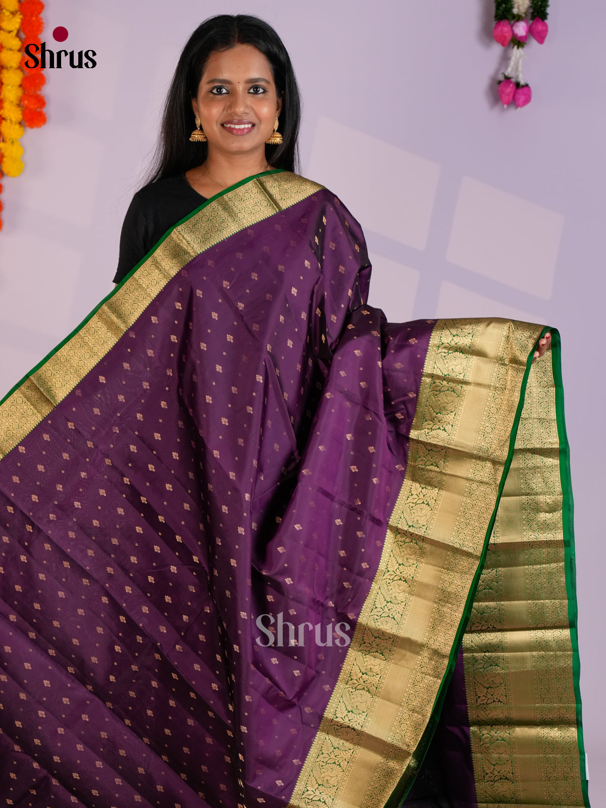 Violet & Green -EAS09037 - Kanchipuram-halfpure Saree - Shop on Shrus.com