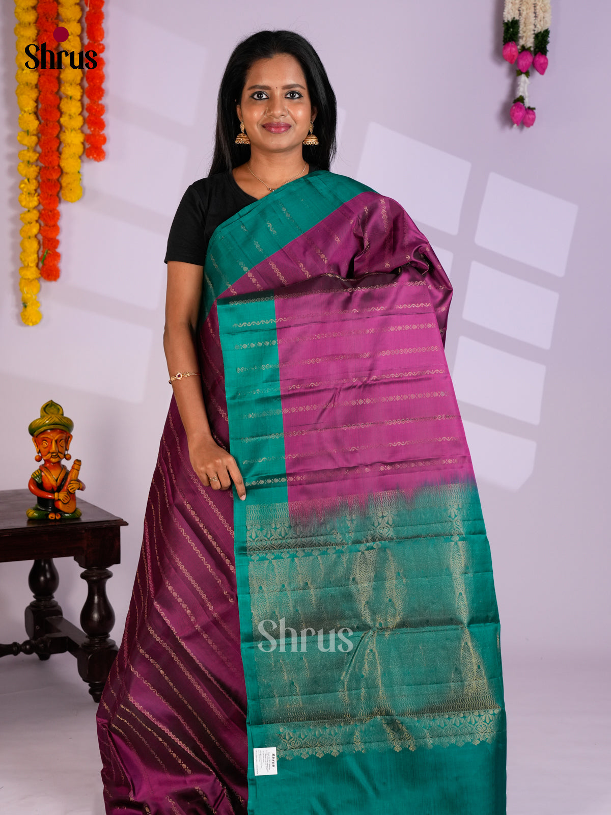 Purple & Green - EAS10179 - Softsilk-halfpure Saree - Shop on Shrus.com