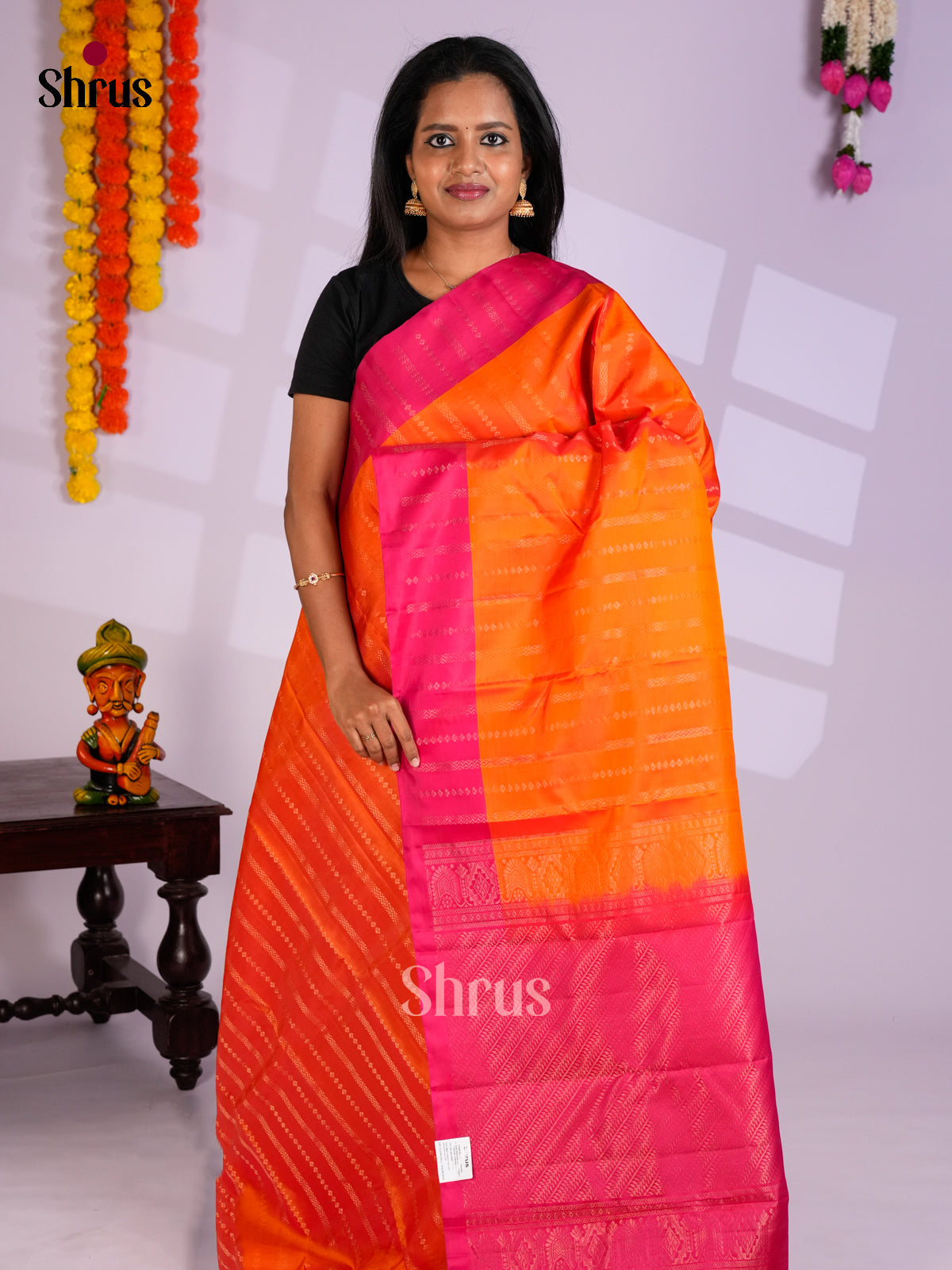 Orange & Pink - Softsilk-halfpure Saree - EAS10182 - Shop on Shrus.com