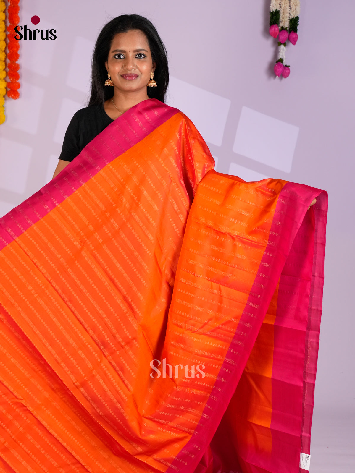 Orange & Pink - Softsilk-halfpure Saree - EAS10182 - Shop on Shrus.com