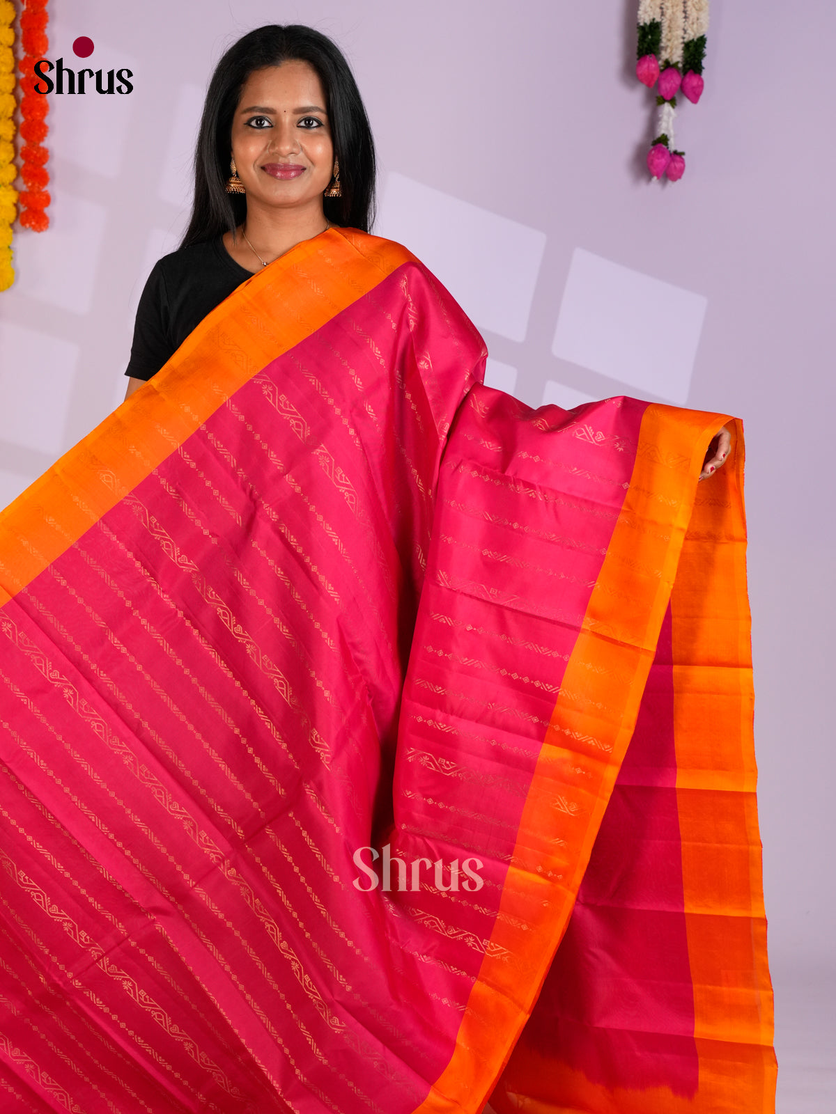 Pink & Orange - Softsilk-halfpure Saree - EAS10183 - Shop on Shrus.com