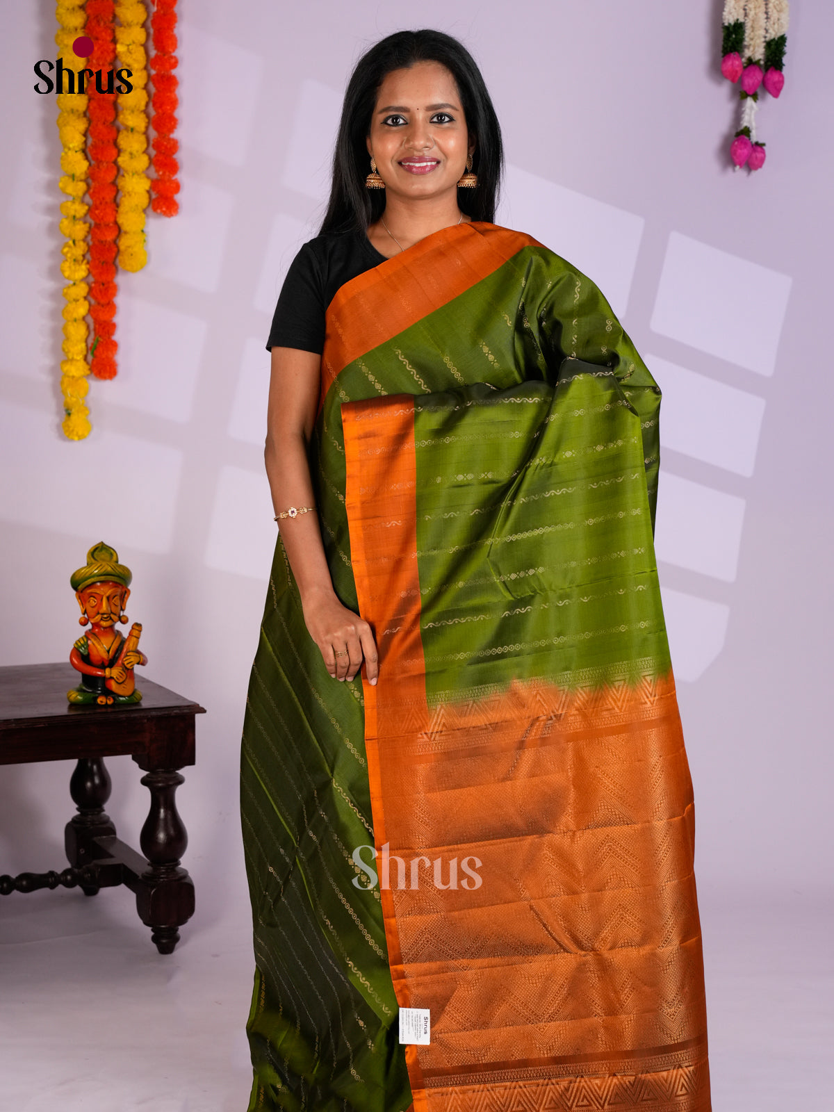 Green & Brick  - Softsilk-halfpure Saree- EAS10184 - Shop on Shrus.com
