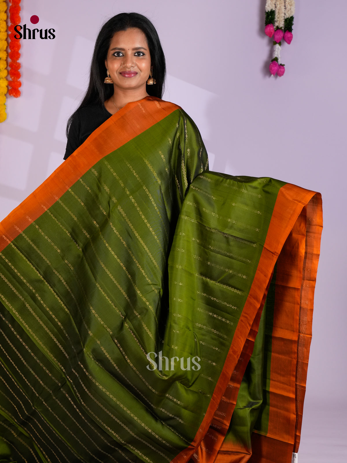 Green & Brick  - Softsilk-halfpure Saree- EAS10184 - Shop on Shrus.com