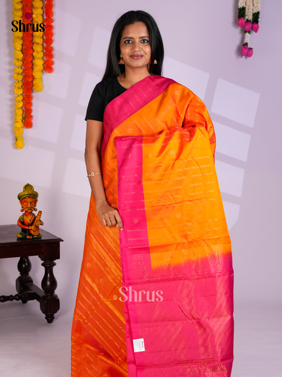 Orange & Pink - Softsilk-halfpure Saree- EAS10188 - Shop on Shrus.com