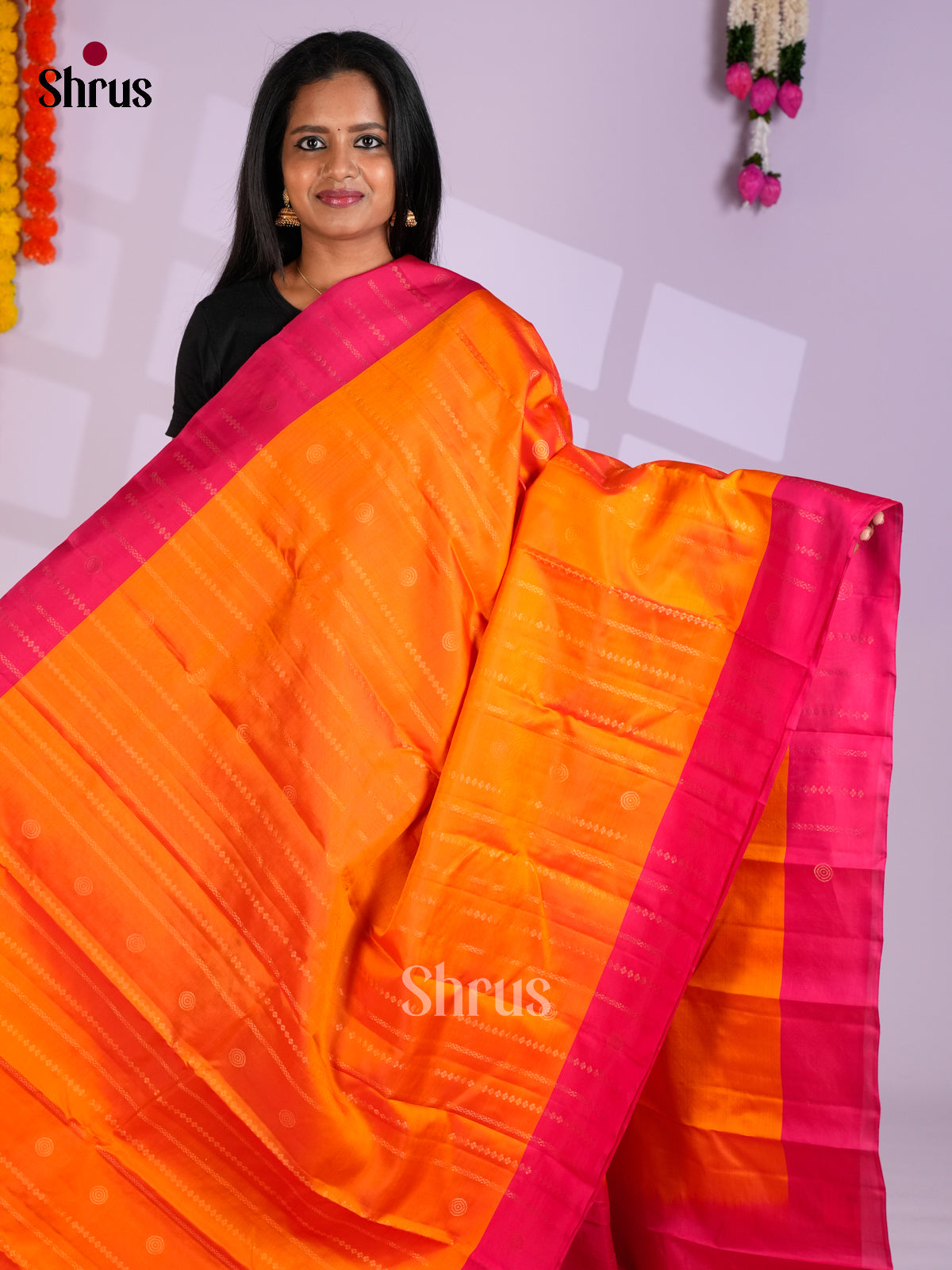 Orange & Pink - Softsilk-halfpure Saree- EAS10188 - Shop on Shrus.com