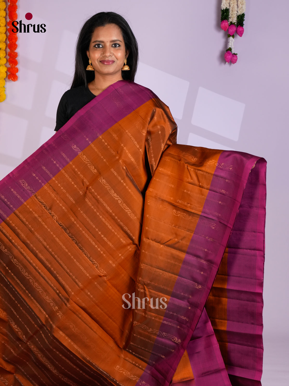 Drak Mustard & Purple  - Softsilk-halfpure Saree- EAS10190 - Shop on Shrus.com