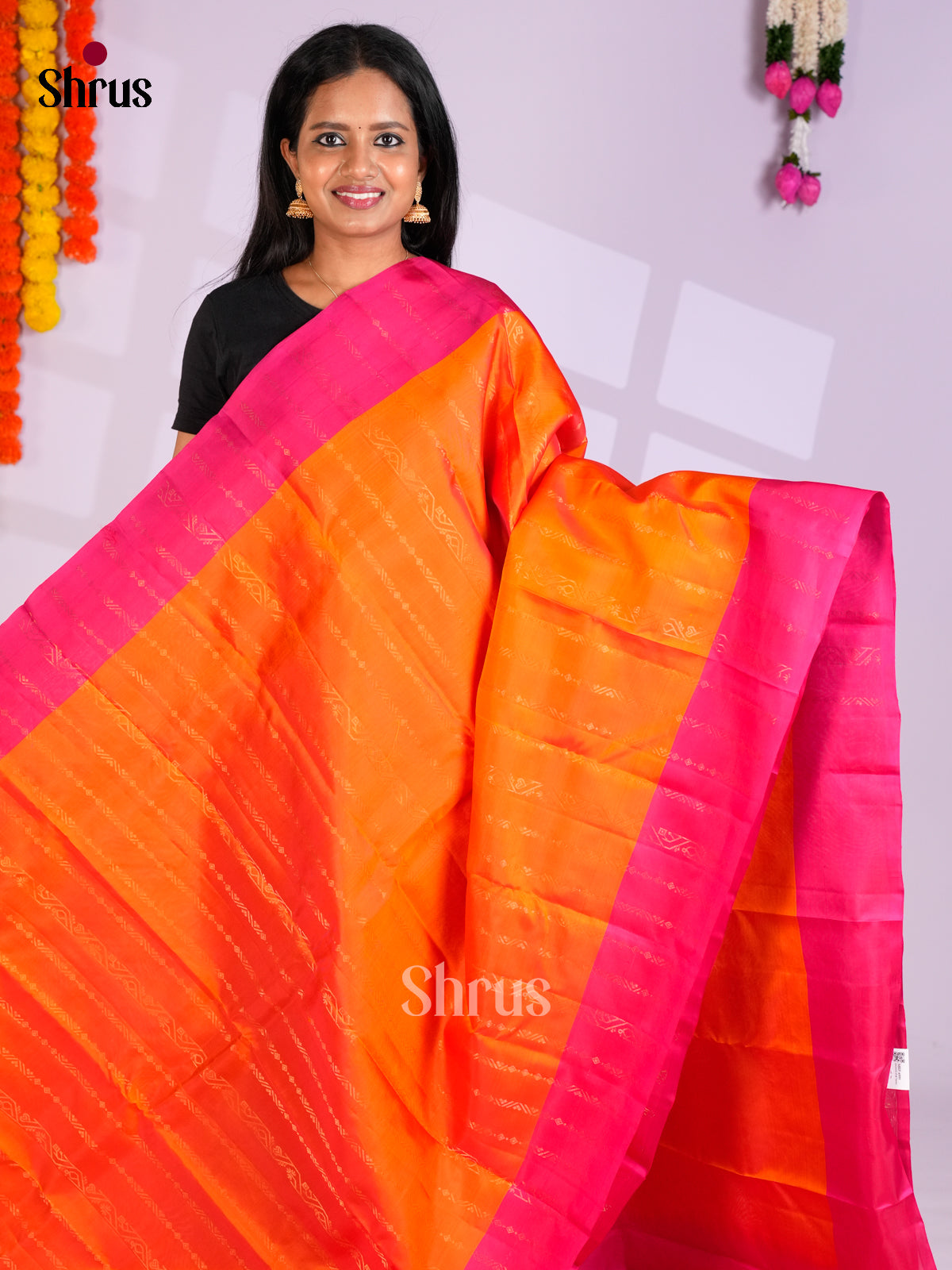 Orange & Pink - Softsilk-halfpure Saree - EAS10198 - Shop on Shrus.com