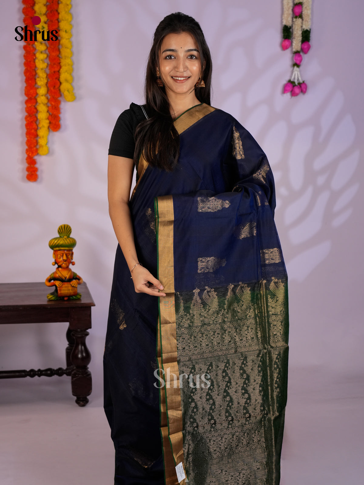 Blue & Green  - Timeless Silk Cotton Saree- EAS12017
