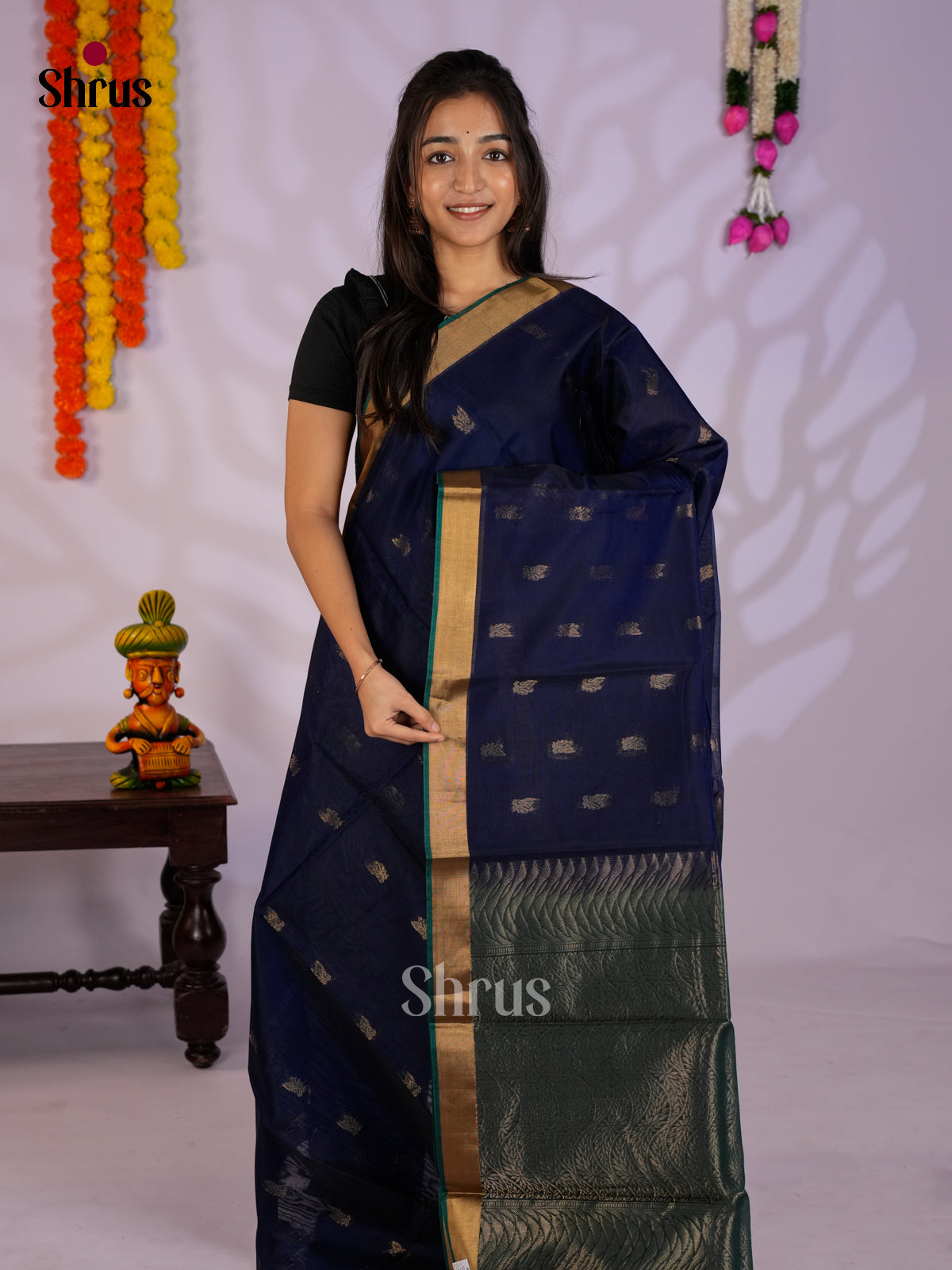 Blue & Green - Timeless Silk Cotton Saree- EAS12018