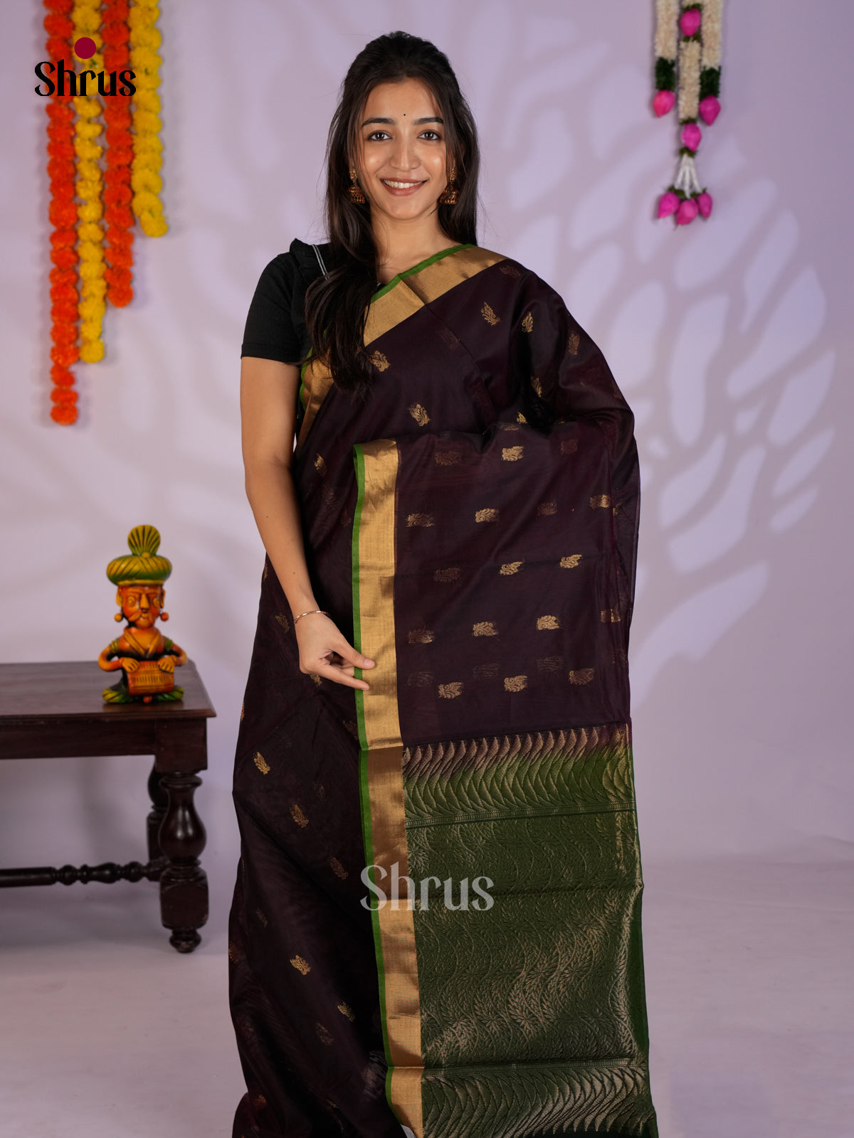 Violet & Green - Timeless Silk Cotton Saree - EAS12019 - Shop on Shrus.com