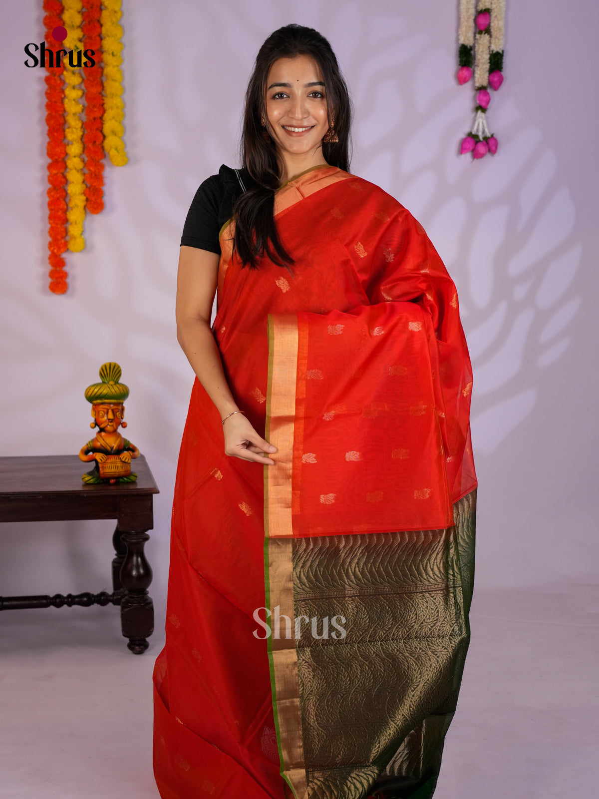 Orange & Green- Timeless Silk Cotton Saree - EAS12020
