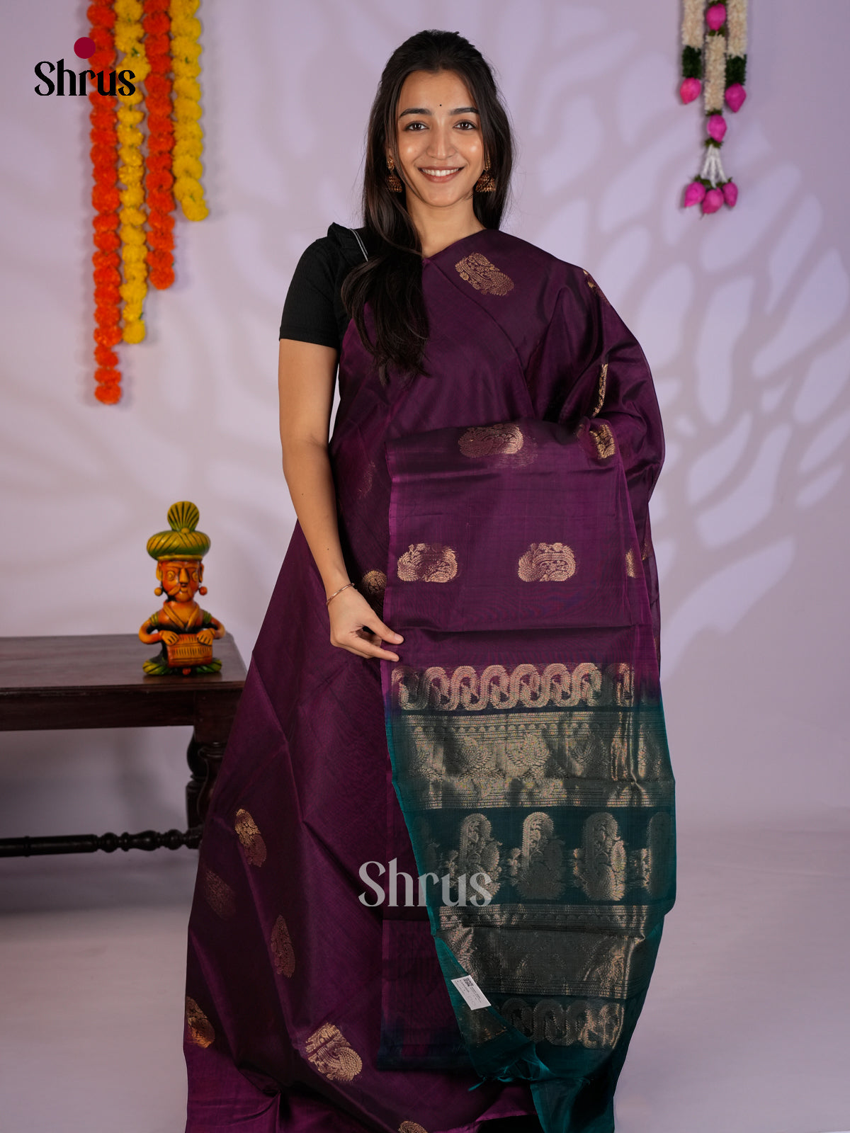 Violet & Green- Timeless Silk Cotton Saree -EAS12028