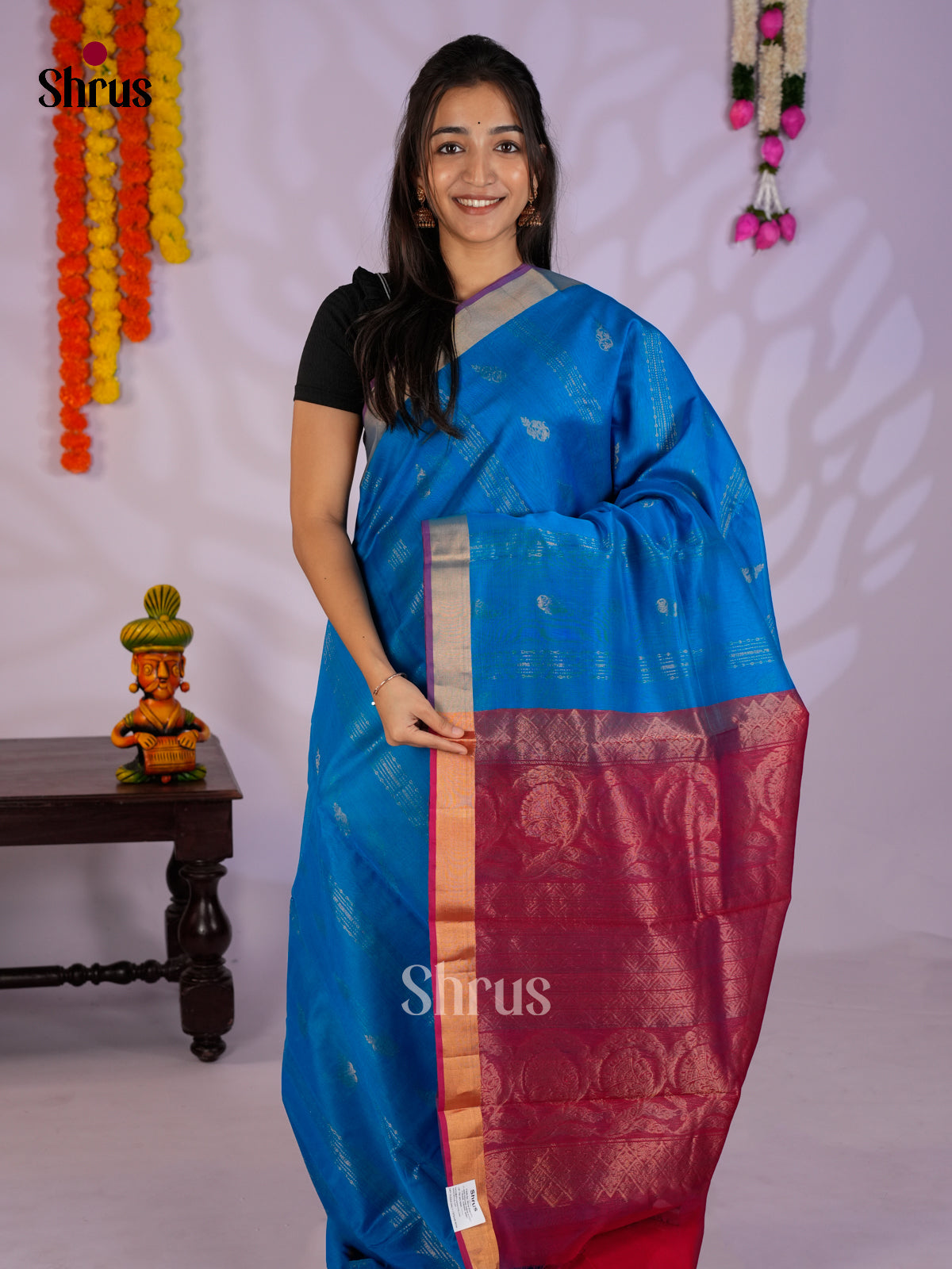 Blue & Red - Timeless Silk Cotton Saree- EAS12031