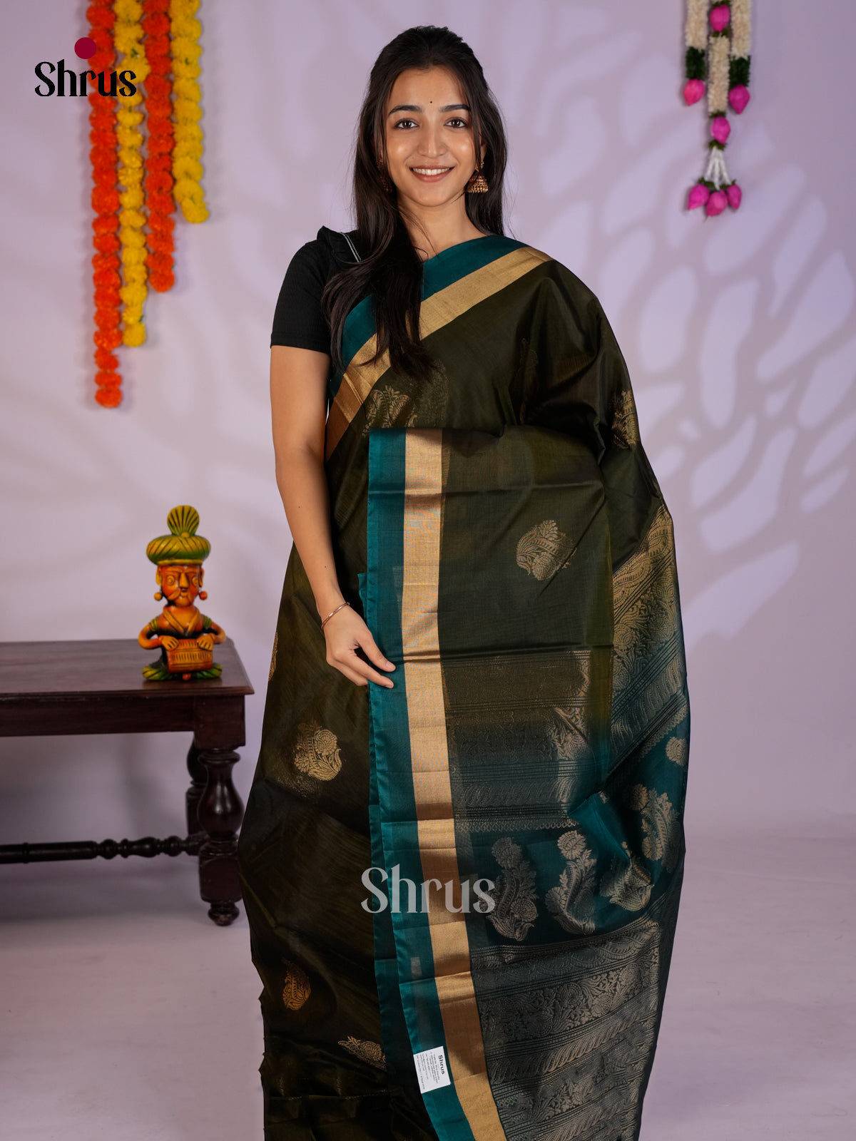 Green & Blue  - Timeless Silk Cotton Saree- EAS12035 - Shop on Shrus.com