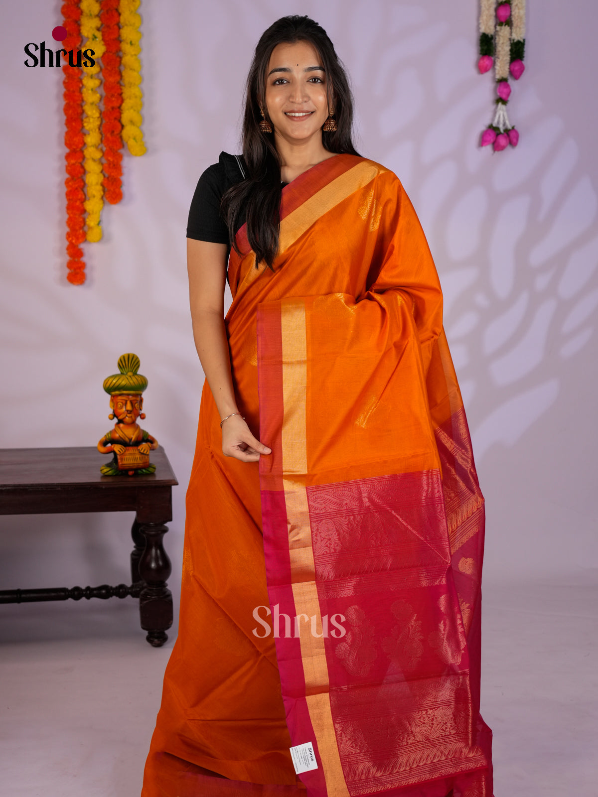 Orange & Red- Timeless Silk Cotton Saree -EAS12038
