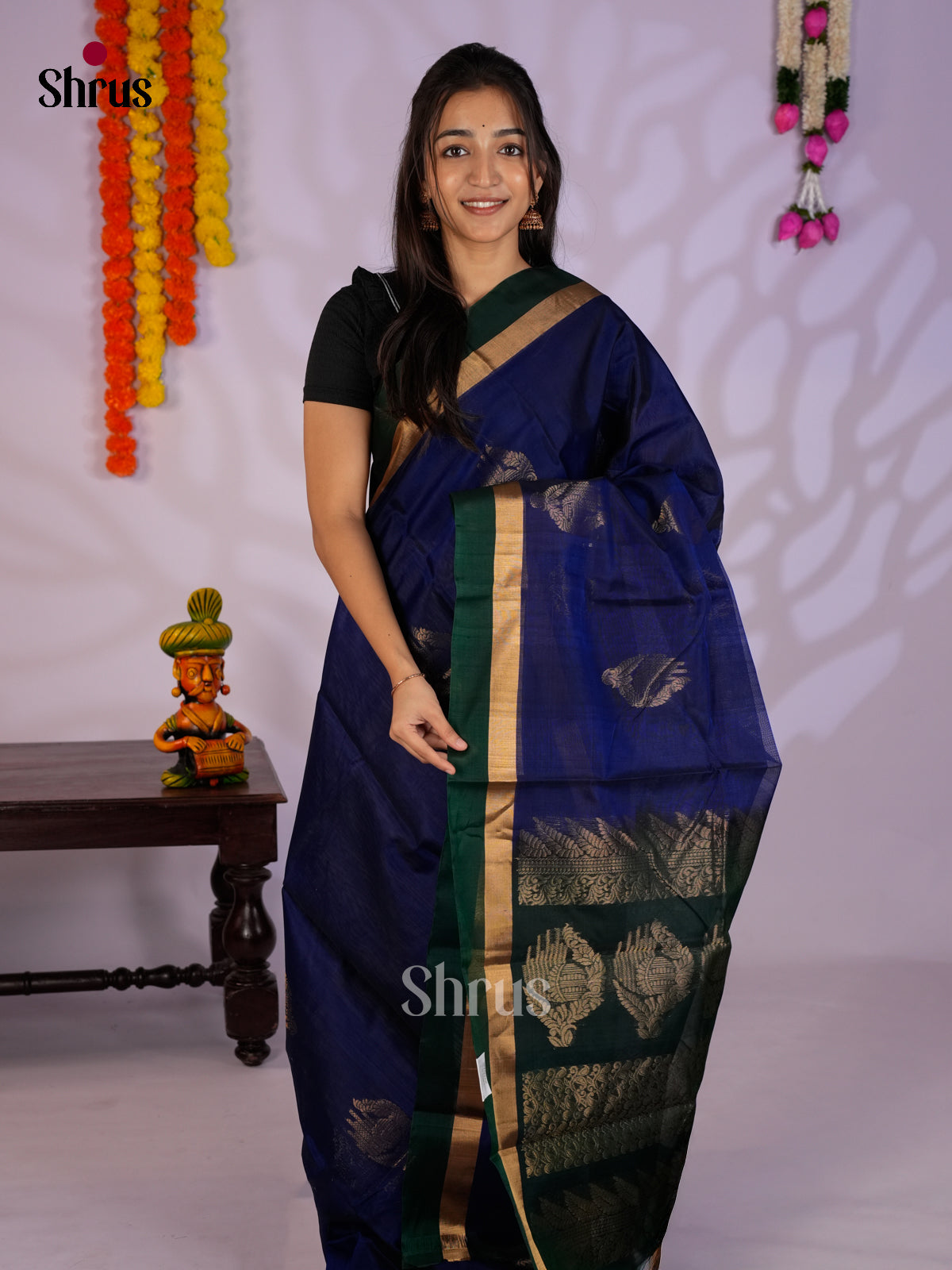 Blue & Green - Timeless Silk Cotton Saree - EAS12050