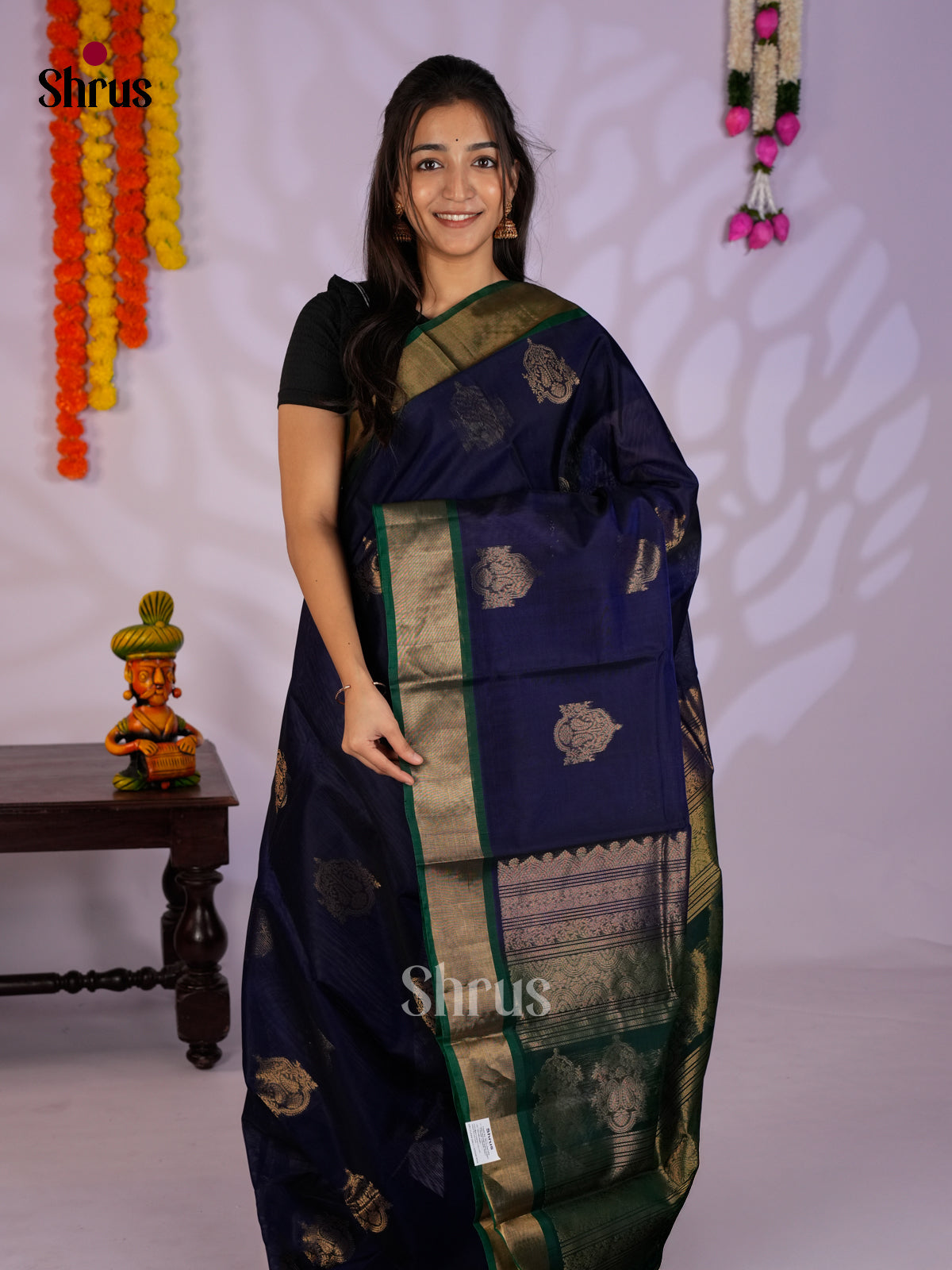 Blue & Green - Timeless Silk Cotton Saree- EAS12051