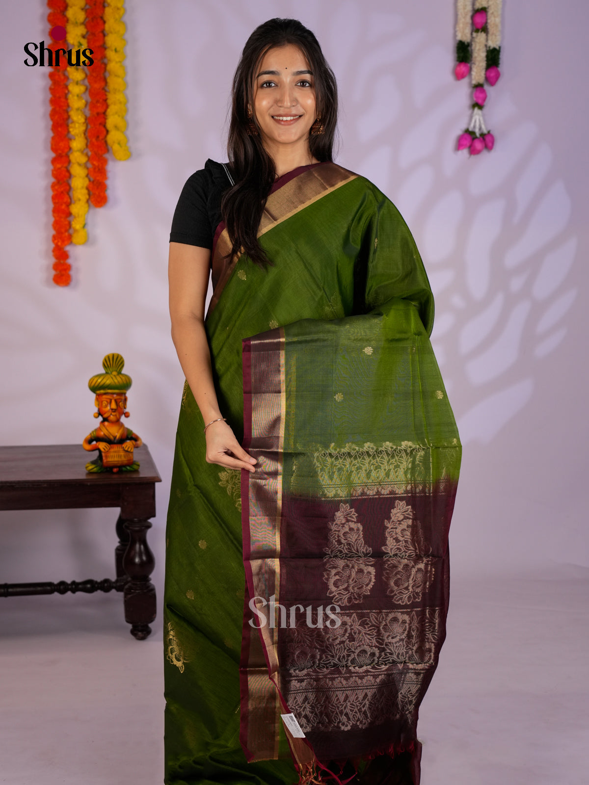 Green & Maroon- Timeless Silk Cotton Saree -  EAS12053
