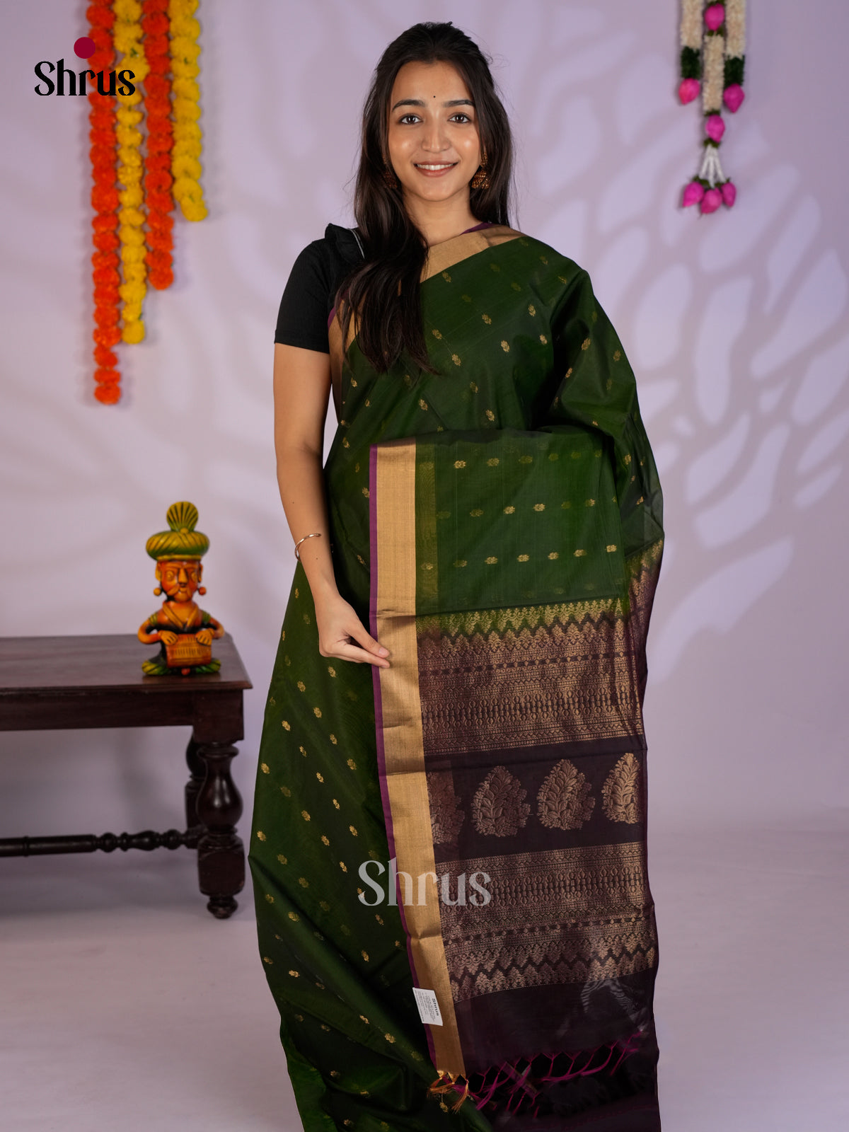 Green & Violet - Timeless Silk Cotton Saree-EAS12086