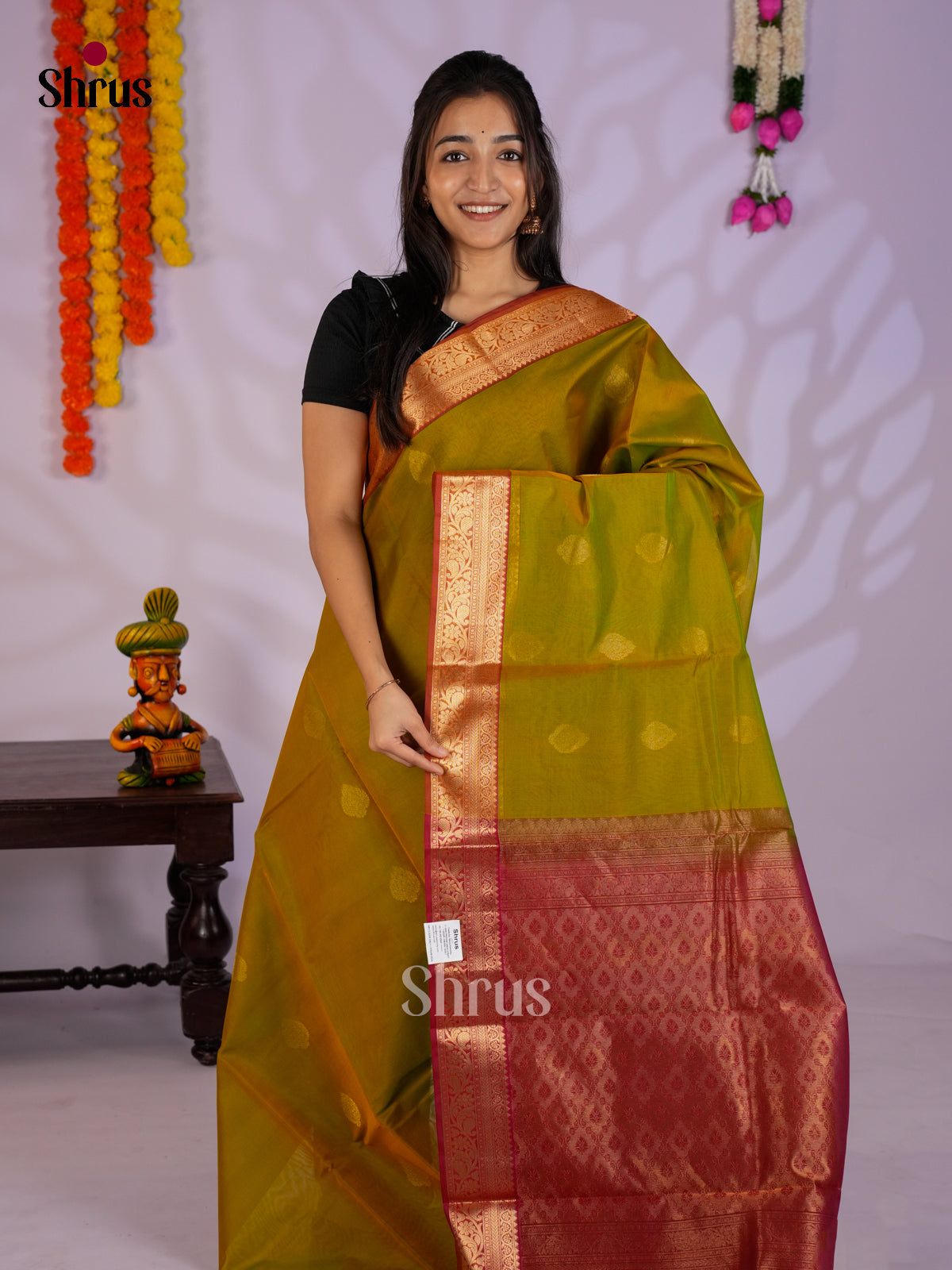 Double Shaded Green & Red - EAS12088 - Timeless Silk Cotton Saree