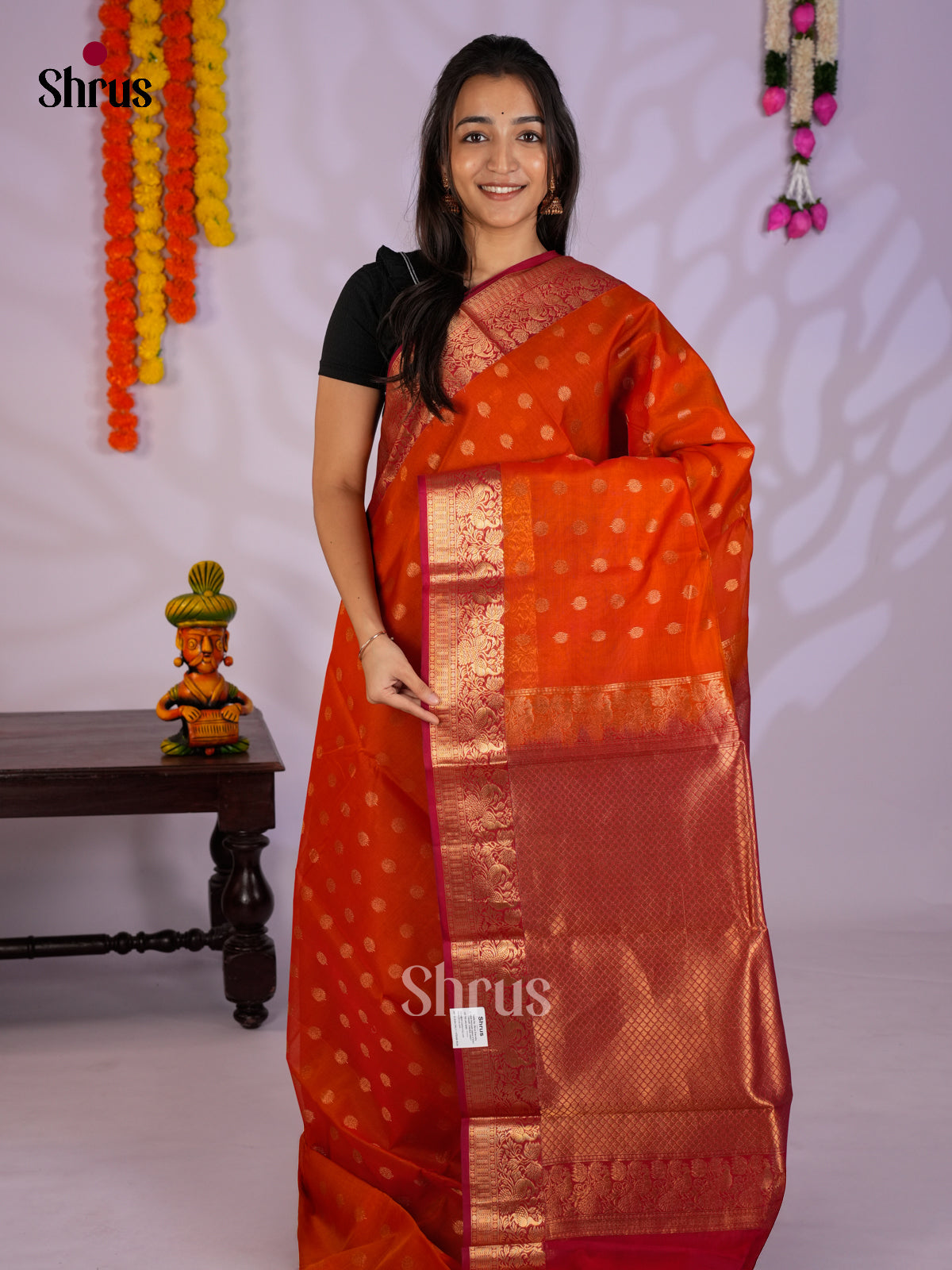 Orange & Red - Timeless Silk Cotton Saree -EAS12108