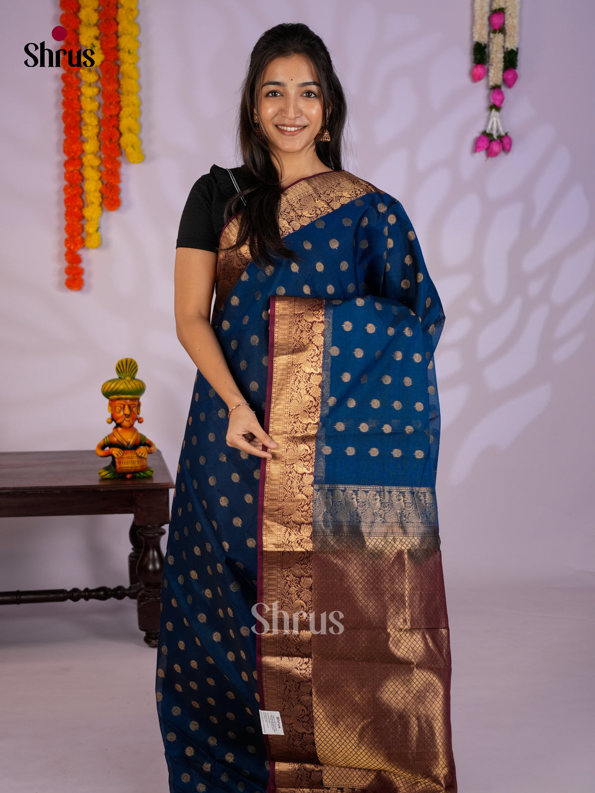 Blue & Maroon - Timeless Silk Cotton Saree -EAS12109