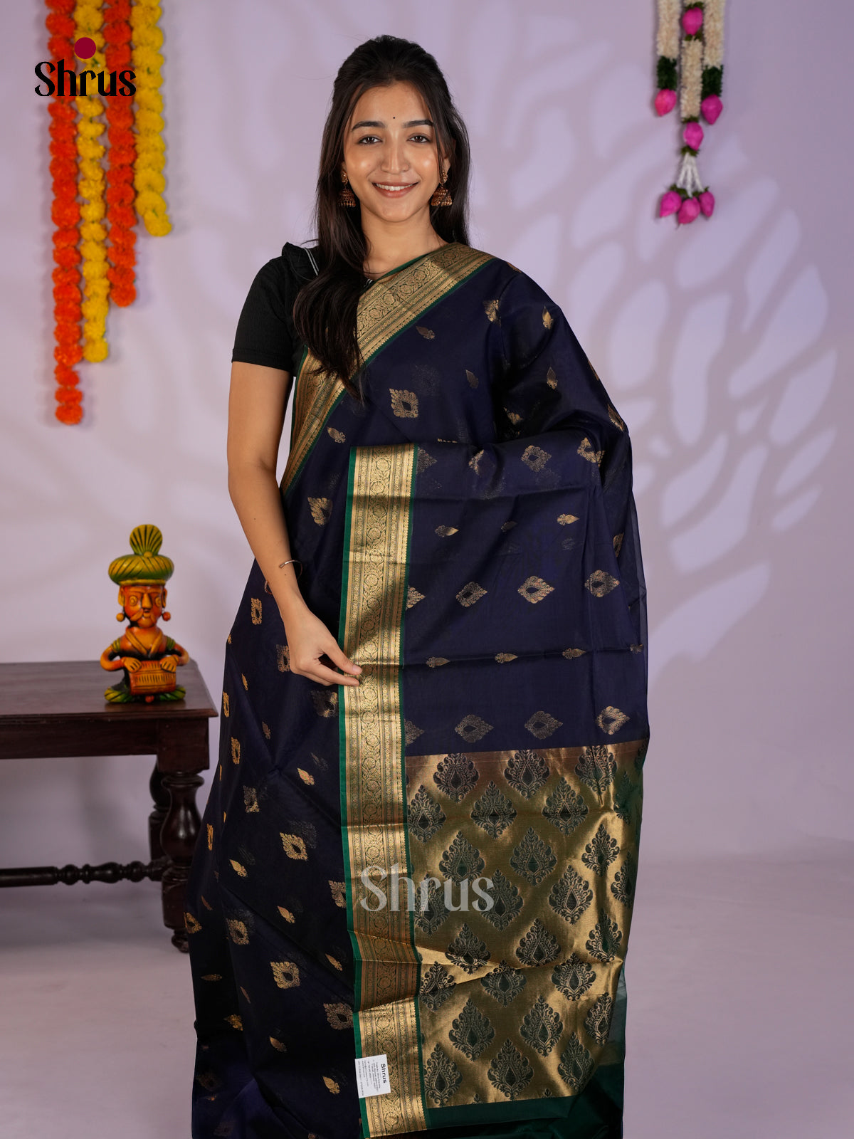 Blue & Green  - Timeless Silk Cotton Saree- EAS12113