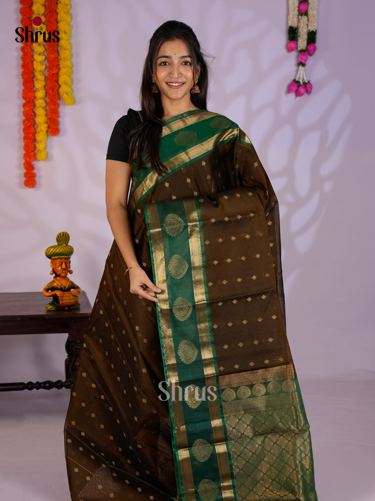 Army Green & Green - Timeless Silk Cotton Saree -EAS12118