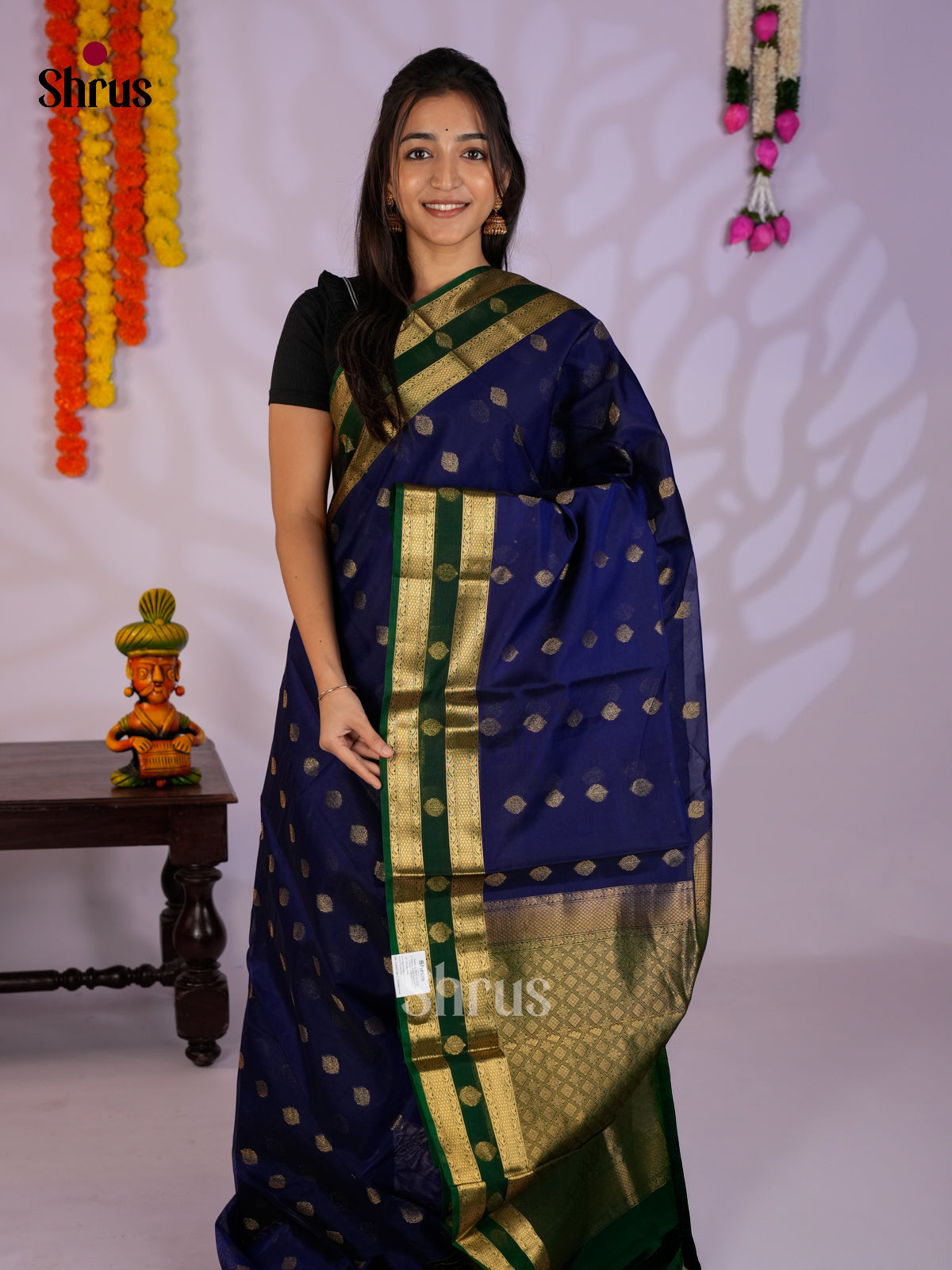 Blue & Green- Timeless Silk Cotton Saree - EAS12124