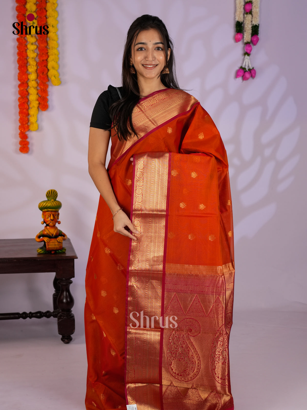 Brick & Red - Timeless Silk Cotton Saree- EAS12128