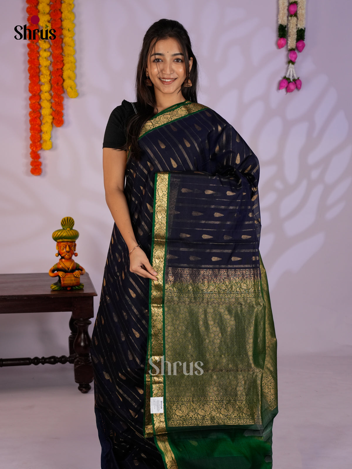 Blue & Green- Timeless Silk Cotton Saree- - EAS12132