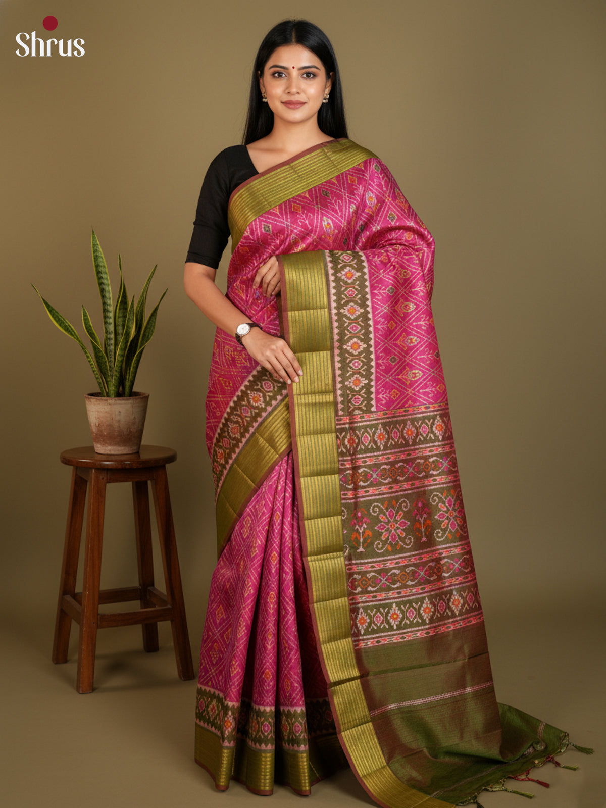 EAS12231 - Semi Patola-Regular Border Saree - Shop on Shrus.com