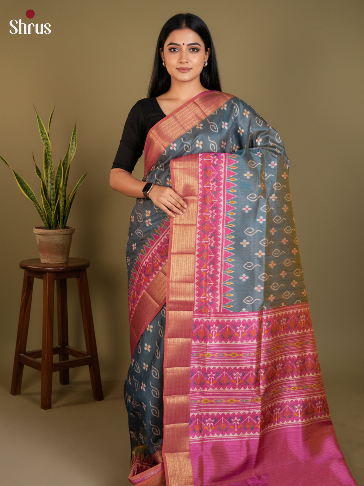 EAS12257 - Semi Patola-Regular Border Saree - Shop on Shrus.com