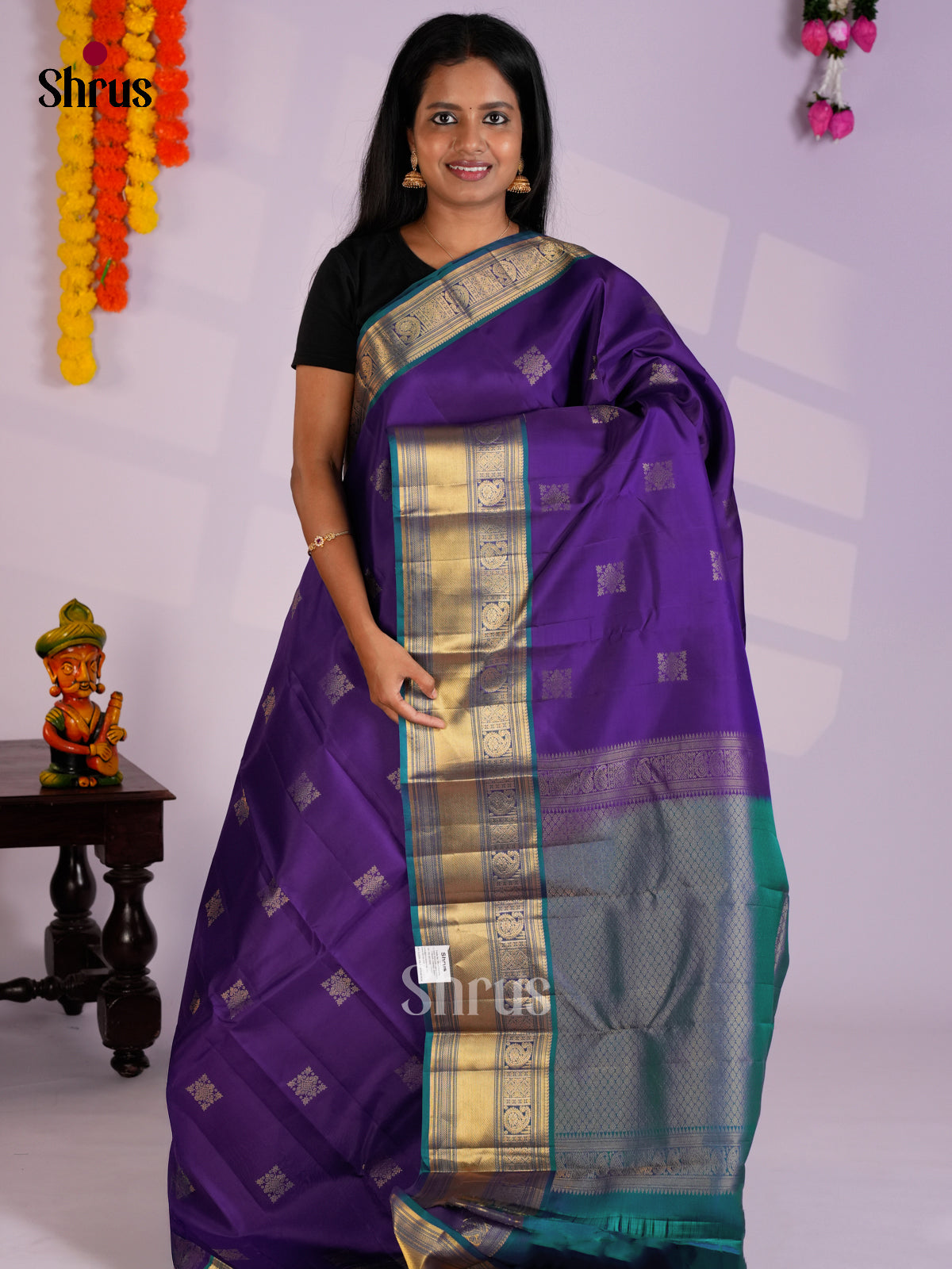 Violet & Blue- Kanchipuram-halfpure Saree- EAS12325 - Shop on Shrus.com