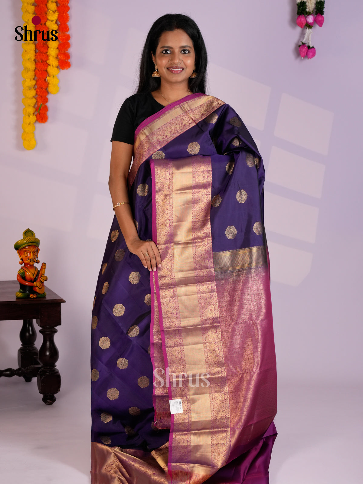 Blue & Purple  - Kanchipuram-halfpure Saree- EAS12328 - Shop on Shrus.com