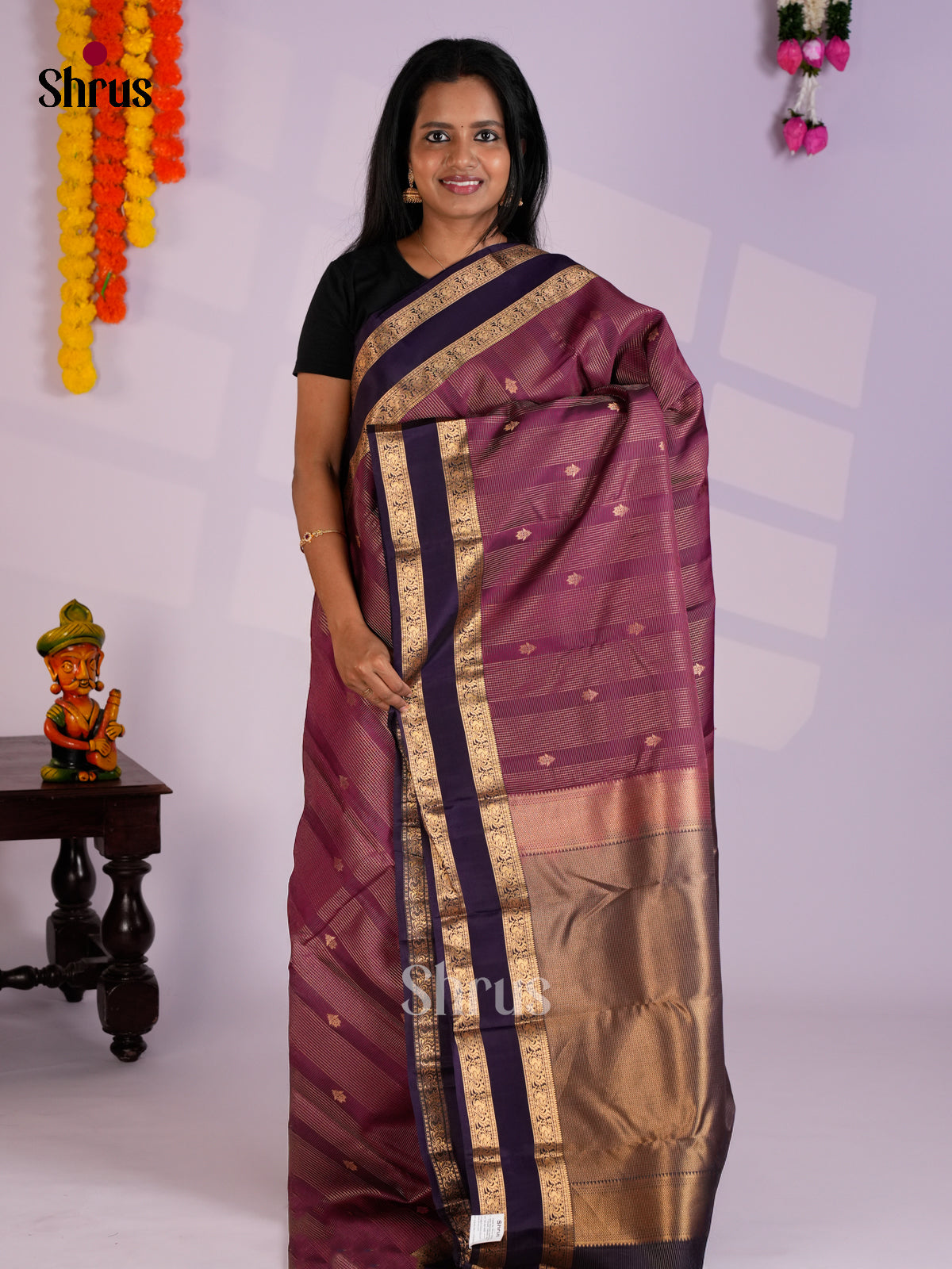 Purple & Blue - Kanchipuram-halfpure Saree -EAS12330 - Shop on Shrus.com